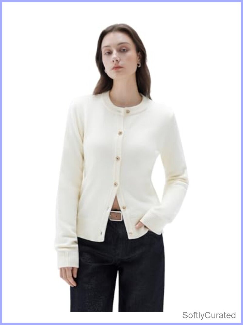 Cashmere Blend Chunky Cardigan Button Up Long Sleeve Cropped Sweater